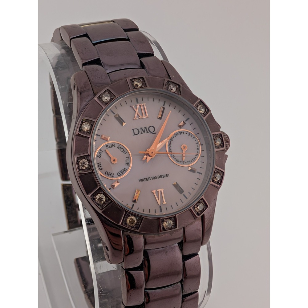 DMQ Watch Women 30mm Case Purple MOP 7.5" Band DQ/1111 - New Battery